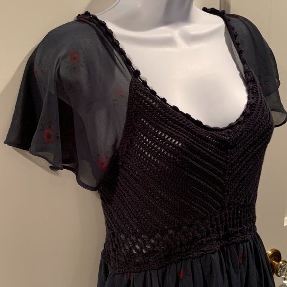 Free People Dark Green Crochet and Chiffon Floral Dress, Size Medium - Picture 11 of 16